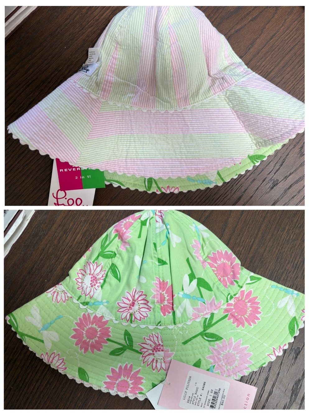 NWT Lilly Pulitzer Shady Lady reversible pink green floral seersucker sun hat